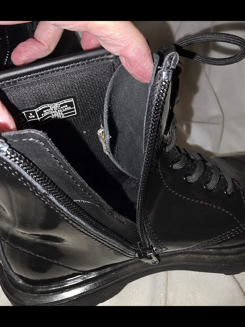 Dr. Martens Kids Black Patent Leather Combat Boots Zipper EU 34 US Youth 3